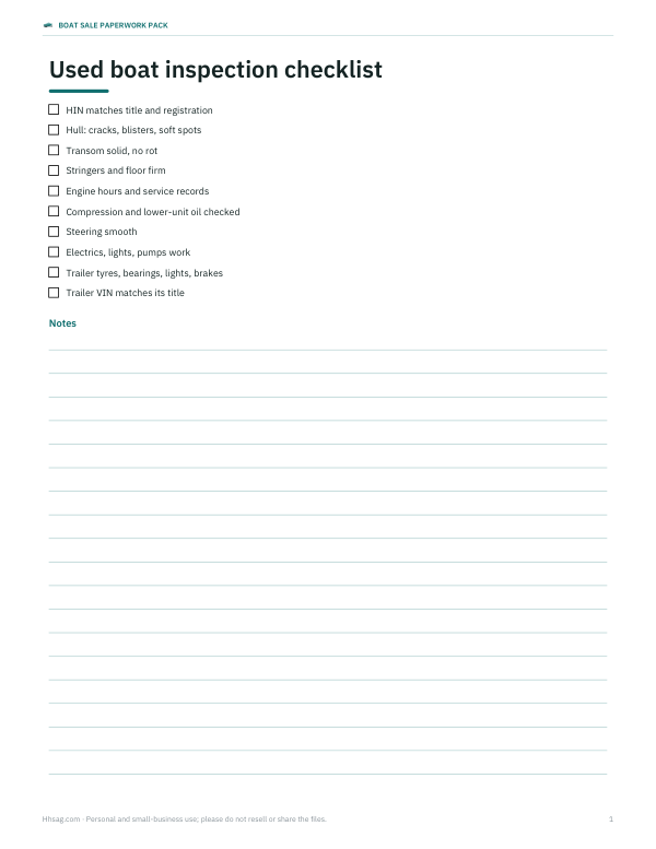 Preview of Printable Used Boat Inspection Checklist